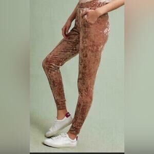 SABINA MUSAYEV Anthropologie Crushed Velvet Rose Pink Jogger Slim Track Pant